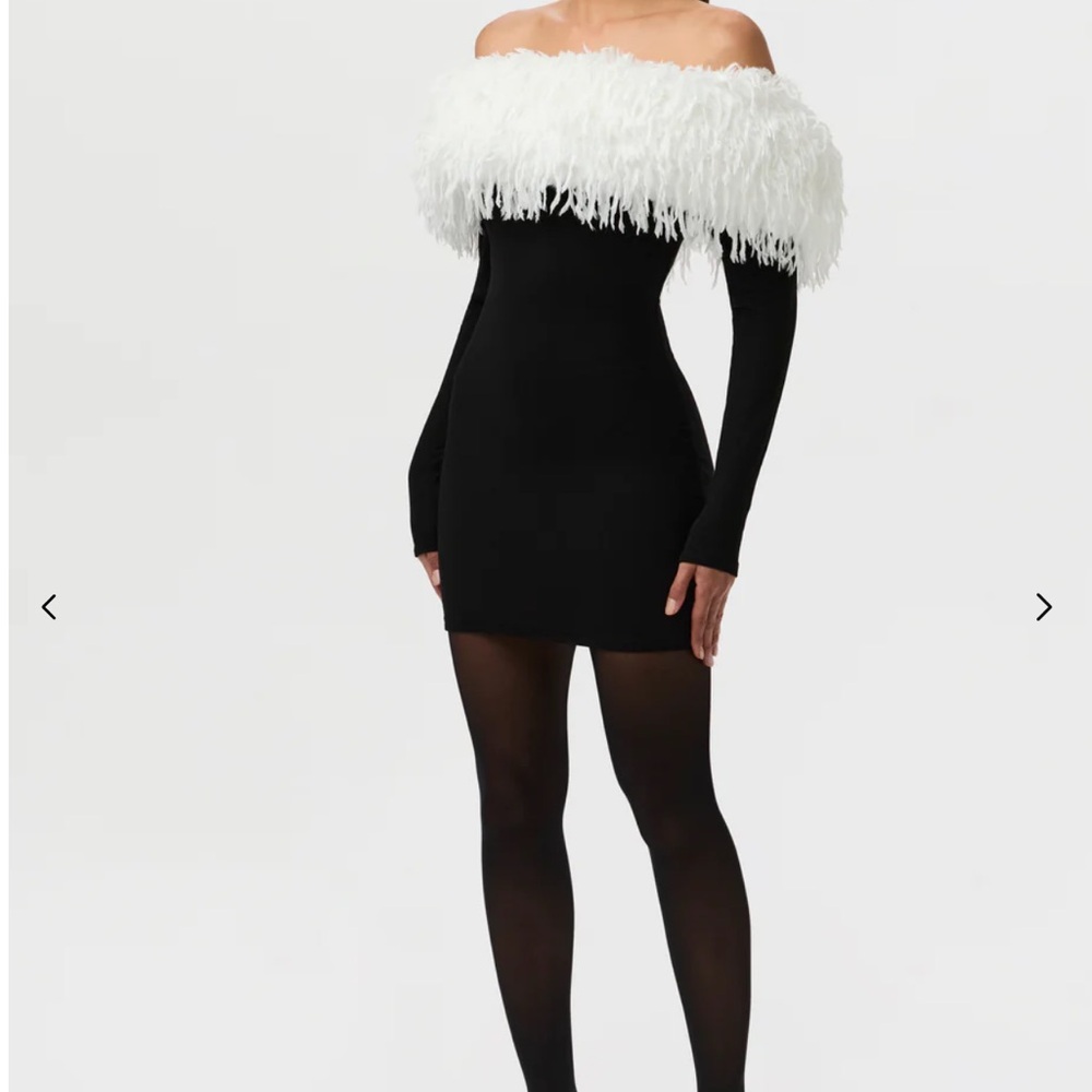 Naked Wardrobe Black and White Feathered Dress